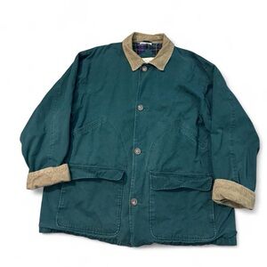 Vintage 90s plaid lined corduroy collar chore barn coat forest green XXL mens